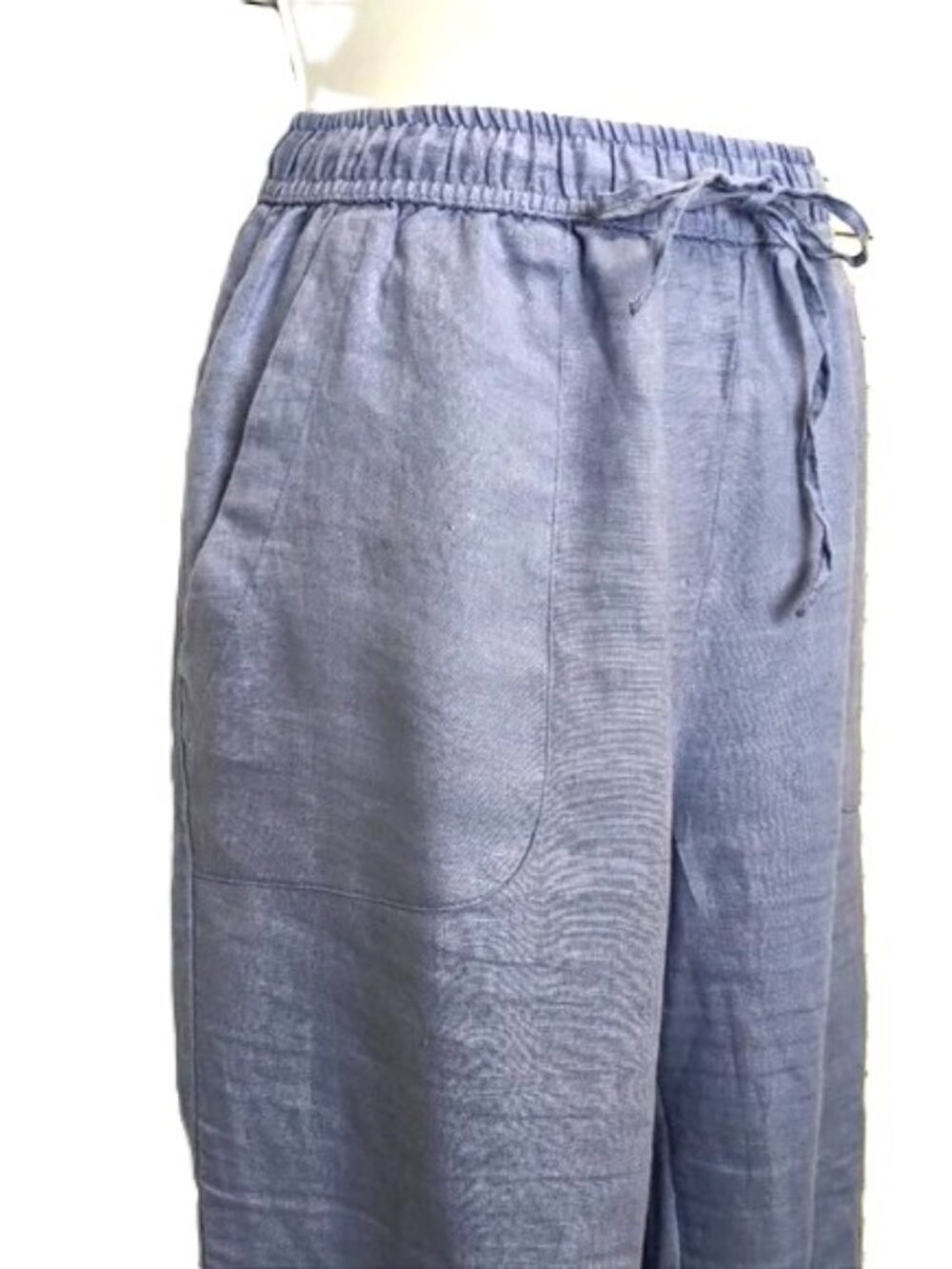Andrea Jovine Linen Drawstring Pants Chambray Blue Cropped Medium Utility Pocket
